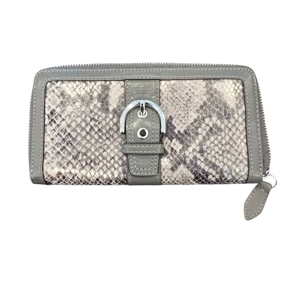 Vintage Rare Coach Grey Snakeskin Embossed Leather Zip Around Buckle Wallet